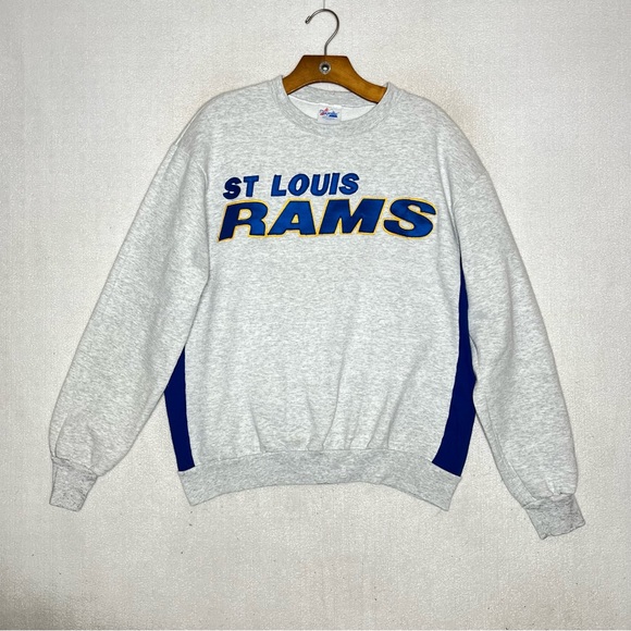 Vintage St Louis Rams Majestic Football Embroidered Crew Neck Sweater Size L - Picture 1 of 7